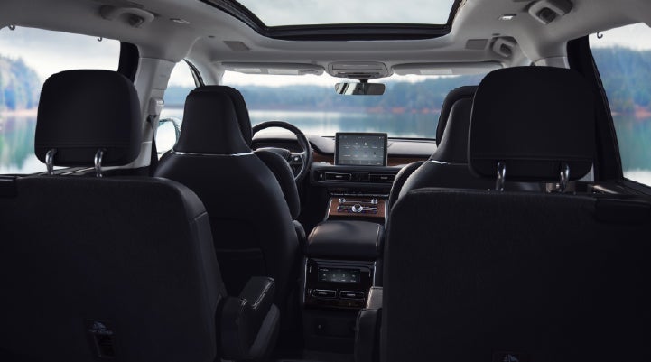 The interior of a 2024 Lincoln Aviator® SUV from behind the second row | Hooks Lincoln in Fort Worth TX